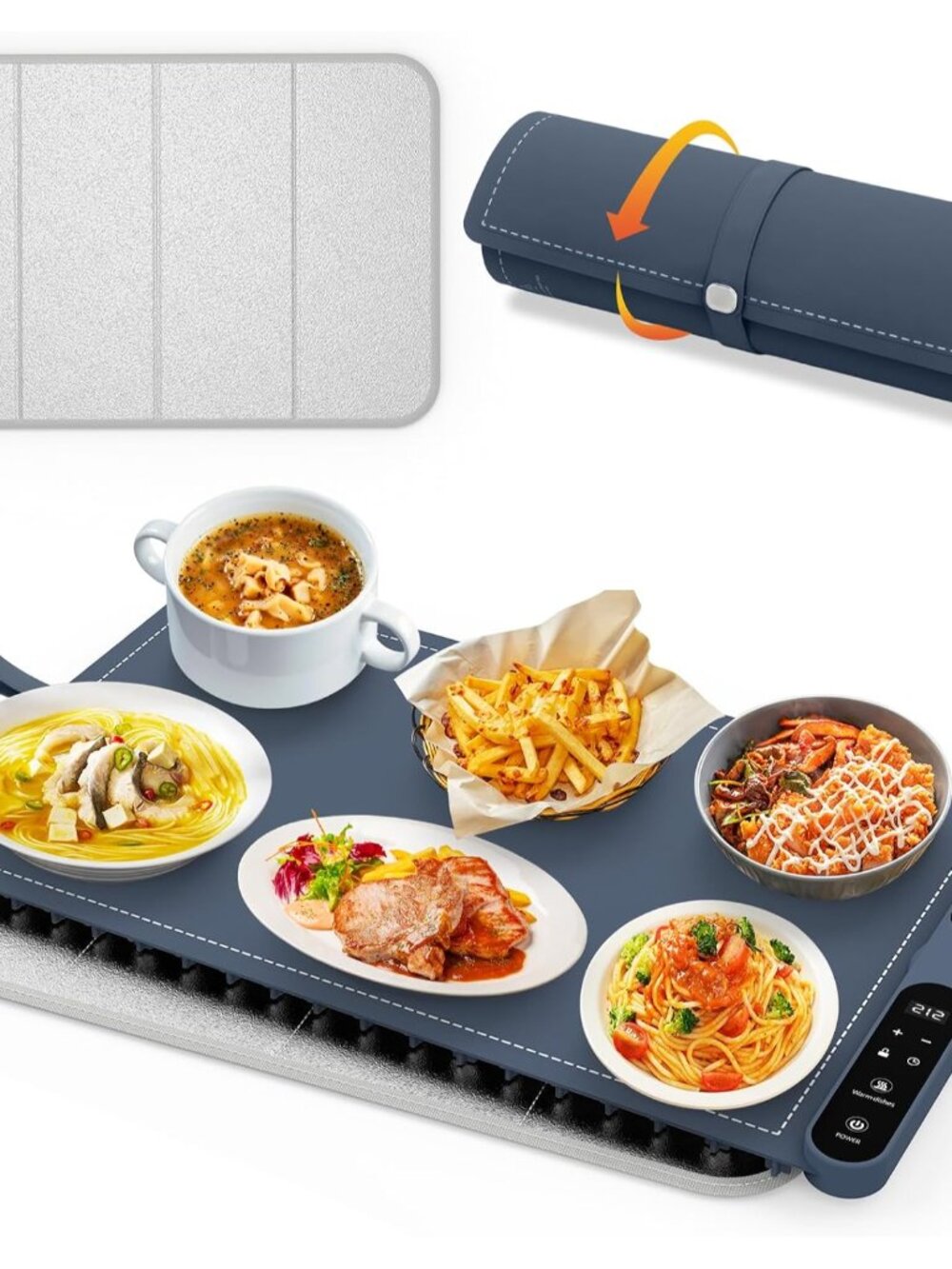 Electric Warming Mat for Food - 7 Temps, 8H Timer, 25"x15" Navy